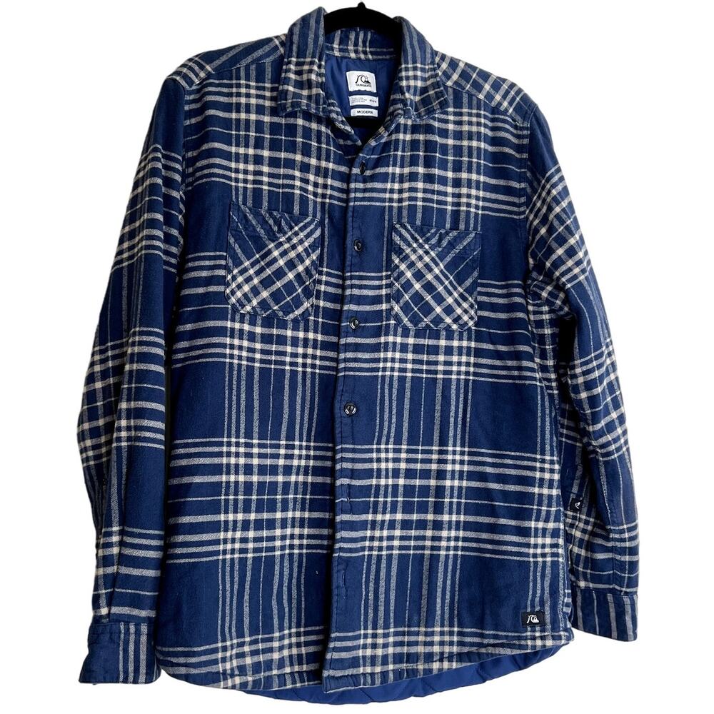 Quiksilver Jacket Shacket Quilted Men Medium Blue Plaid Flannel Retro Y2K 90s